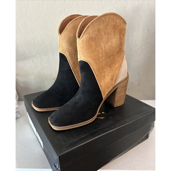 CCOCCI Women's Kendall Tri-tone Ankle Boot Black/Camel/Taupe Size 6 - Picture 1 of 7